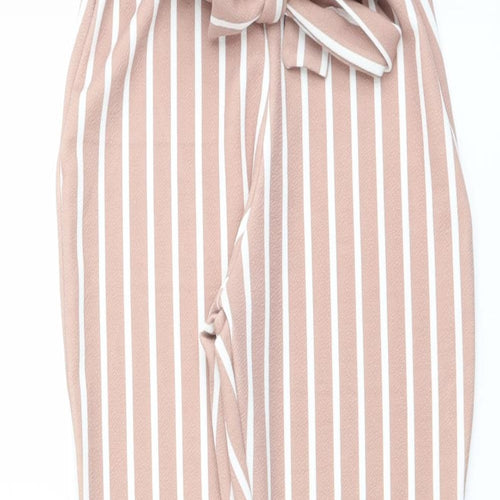 PRETTYLITTLETHING Womens Pink Striped Polyester Carrot Trousers Size 6 L28 in Regular