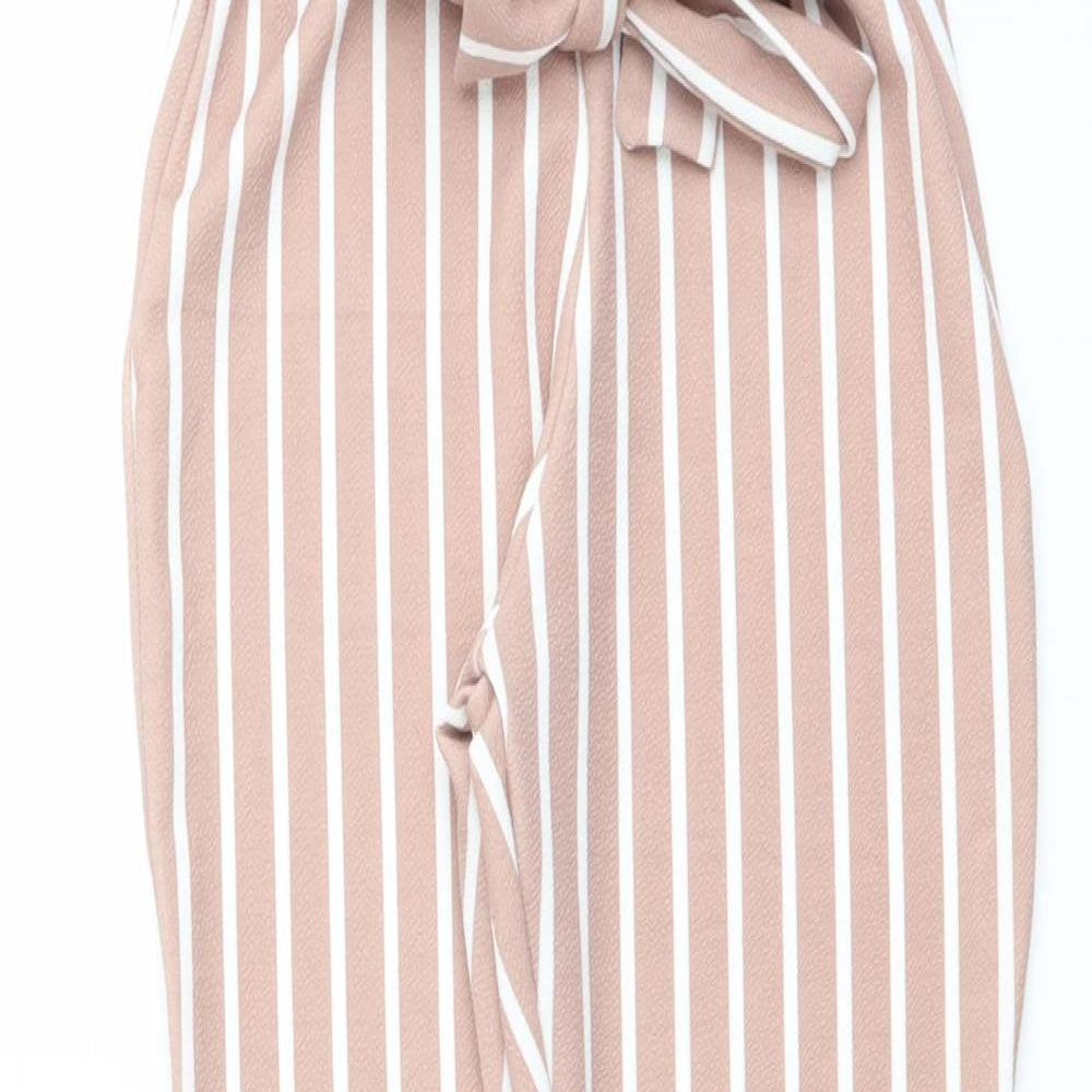 PRETTYLITTLETHING Womens Pink Striped Polyester Carrot Trousers Size 6 L28 in Regular