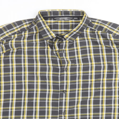 Regatta Mens Grey Plaid Polyester Button-Up Size XL Collared Button