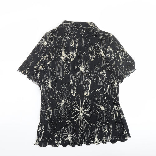 Sarah Hamilton Womens Black Floral Polyester Basic Blouse Size 14 V-Neck - Plisse