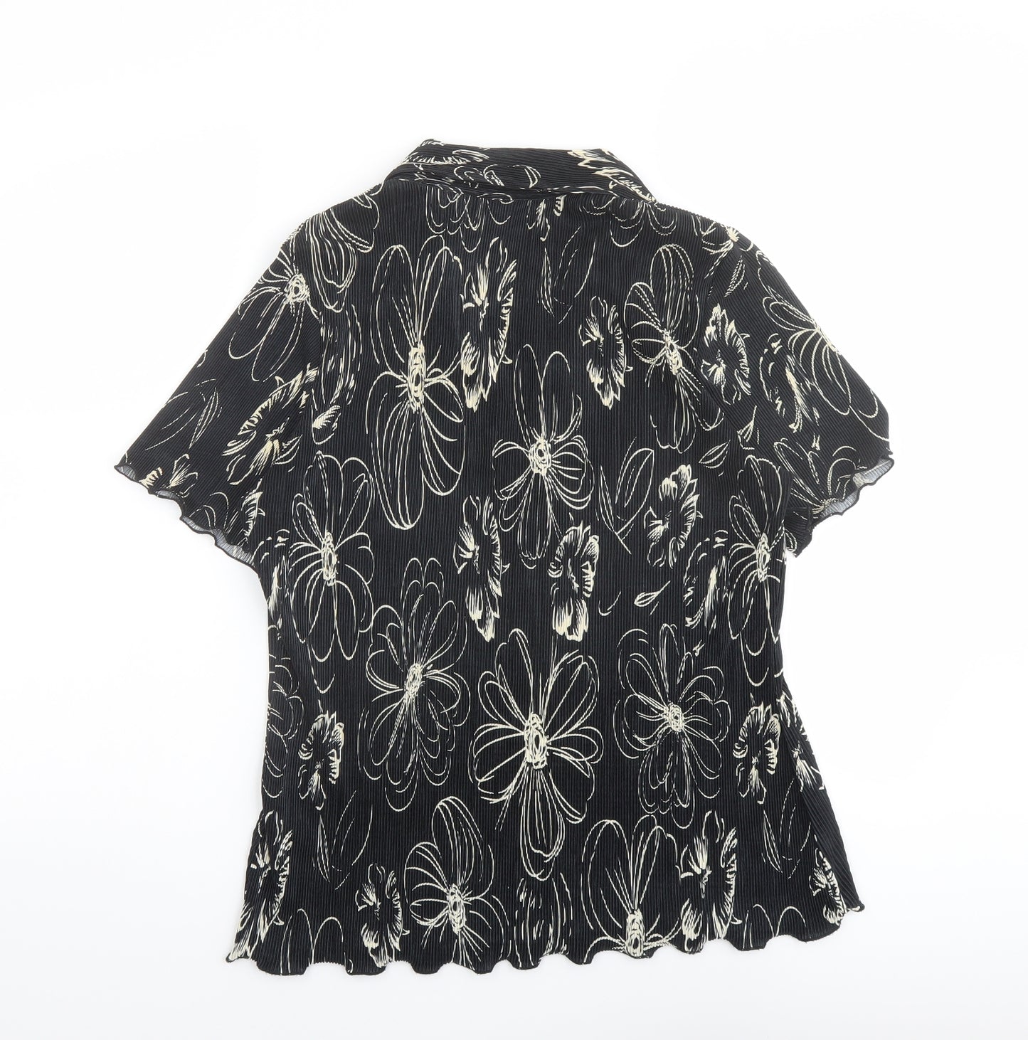 Sarah Hamilton Womens Black Floral Polyester Basic Blouse Size 14 V-Neck - Plisse