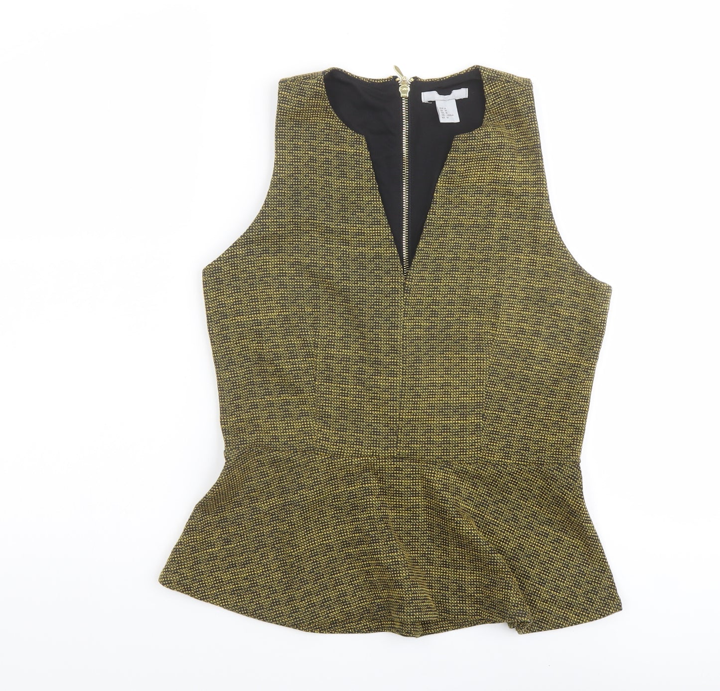 H&M Womens Yellow Polyester Basic Blouse Size M V-Neck - Peplum