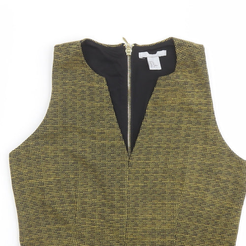H&M Womens Yellow Polyester Basic Blouse Size M V-Neck - Peplum