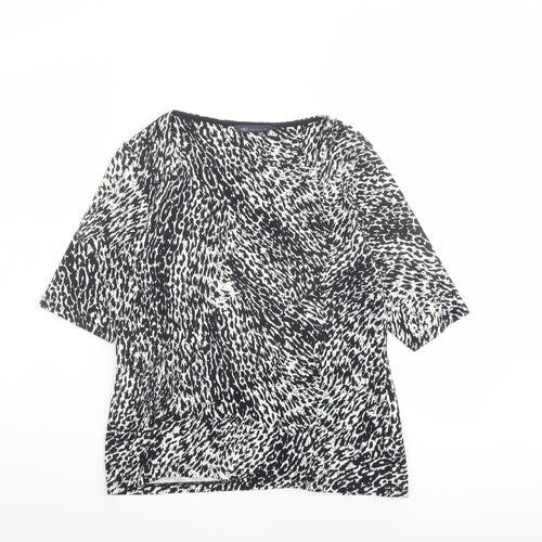Marks and Spencer Womens Black Animal Print Cotton Basic T-Shirt Size 14 Boat Neck