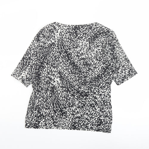 Marks and Spencer Womens Black Animal Print Cotton Basic T-Shirt Size 14 Boat Neck