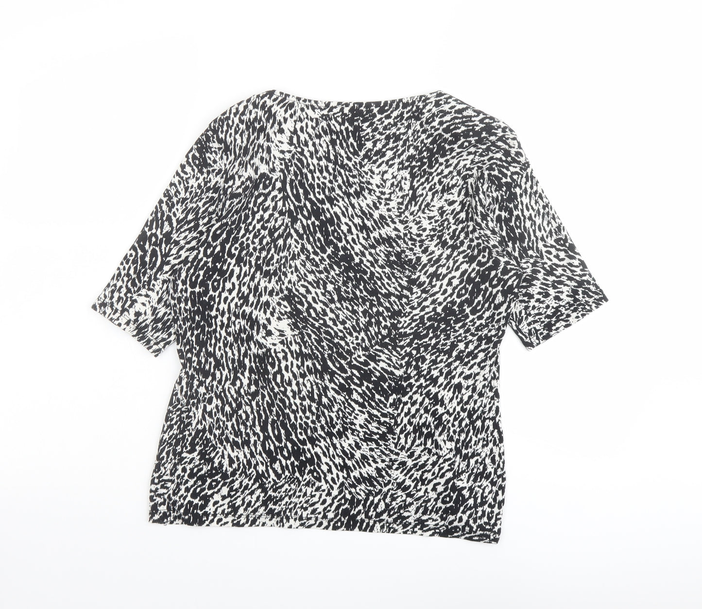 Marks and Spencer Womens Black Animal Print Cotton Basic T-Shirt Size 14 Boat Neck