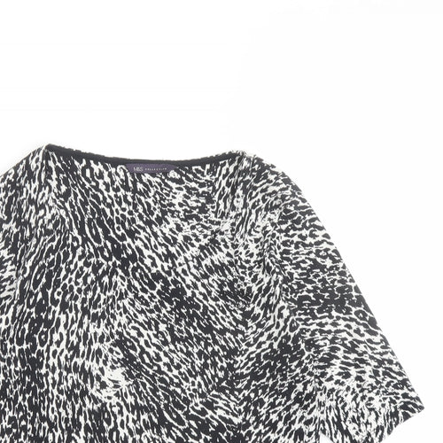 Marks and Spencer Womens Black Animal Print Cotton Basic T-Shirt Size 14 Boat Neck