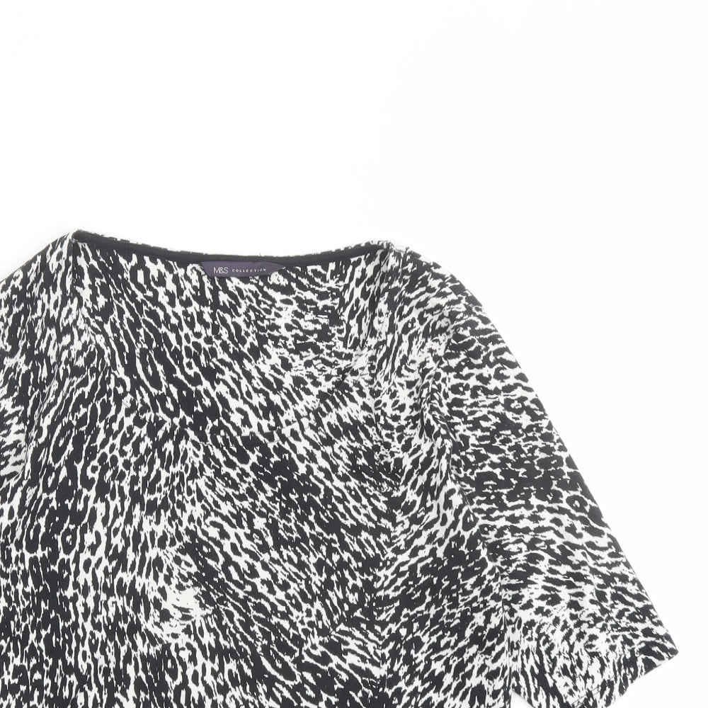 Marks and Spencer Womens Black Animal Print Cotton Basic T-Shirt Size 14 Boat Neck