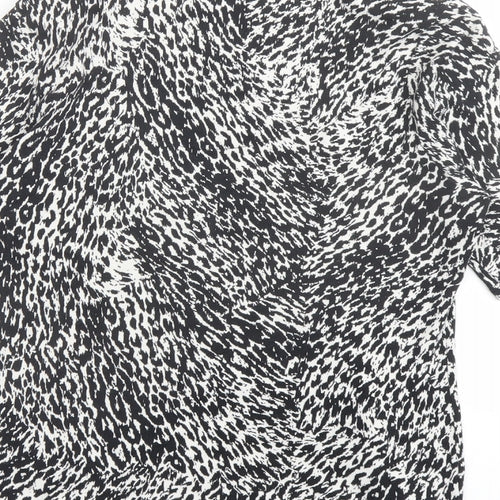 Marks and Spencer Womens Black Animal Print Cotton Basic T-Shirt Size 14 Boat Neck