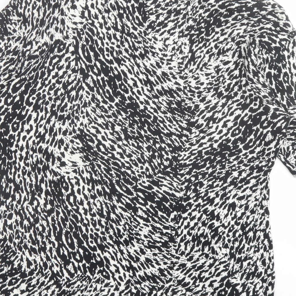 Marks and Spencer Womens Black Animal Print Cotton Basic T-Shirt Size 14 Boat Neck