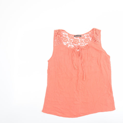 Bonmarché Womens Orange Viscose Basic Tank Size 12 Boat Neck - Crochet Detail