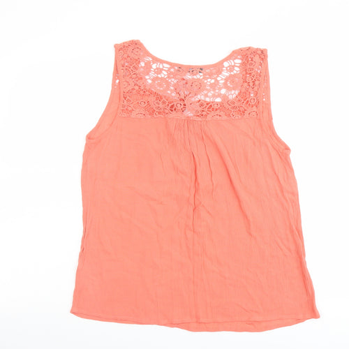 Bonmarché Womens Orange Viscose Basic Tank Size 12 Boat Neck - Crochet Detail