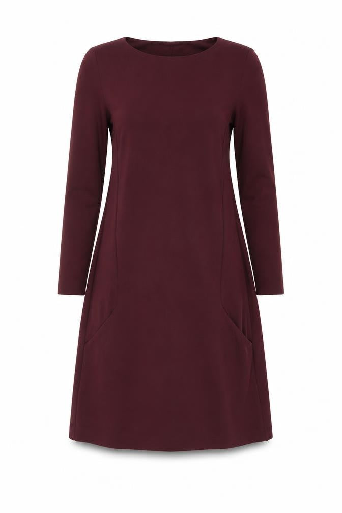 Front view of H&M women’s red viscose a-line, size XS, boat neck pullover