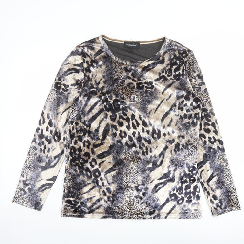 Paramour Womens Brown Animal Print Polyester Basic T-Shirt Size M Round Neck - Leopard Print