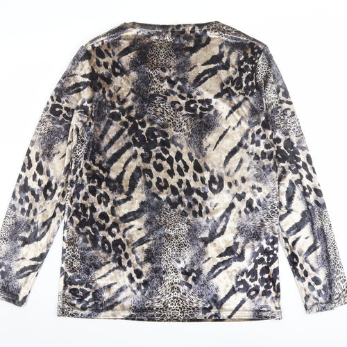 Paramour Womens Brown Animal Print Polyester Basic T-Shirt Size M Round Neck - Leopard Print
