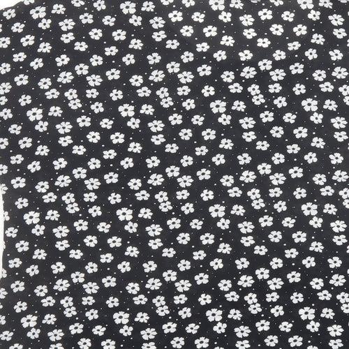 Select Womens Black Floral Polyester Basic T-Shirt Size 16 Round Neck