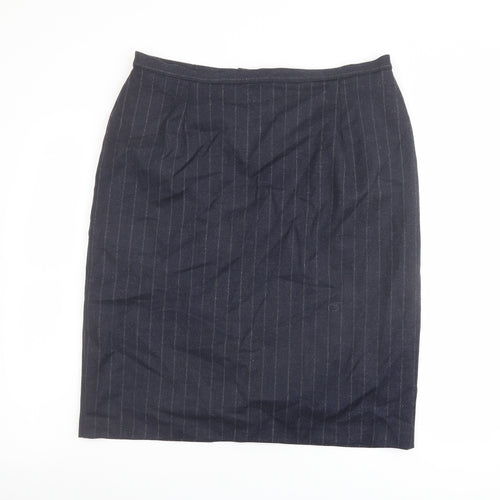 Marks and Spencer Womens Black Striped Wool A-Line Skirt Size 18 Zip