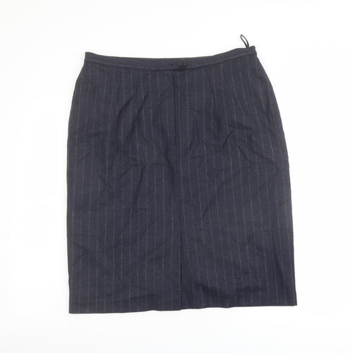 Marks and Spencer Womens Black Striped Wool A-Line Skirt Size 18 Zip