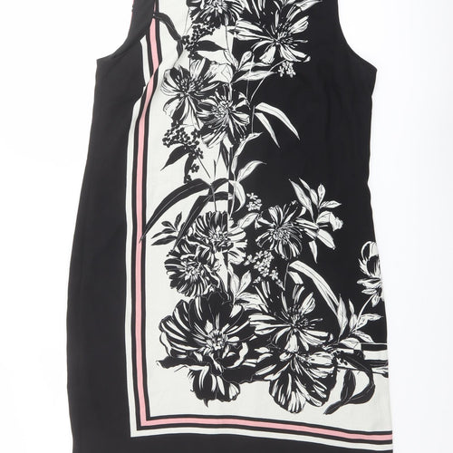 Principles Womens Black Floral Polyester Shift Size 10 Boat Neck Button