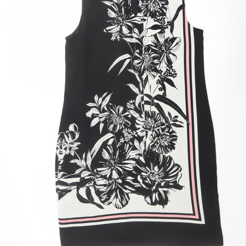 Principles Womens Black Floral Polyester Shift Size 10 Boat Neck Button