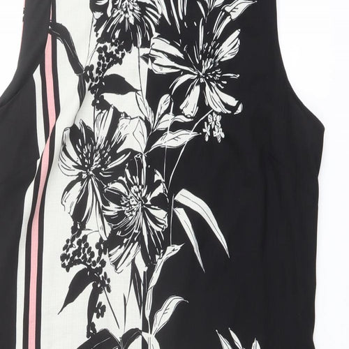 Principles Womens Black Floral Polyester Shift Size 10 Boat Neck Button