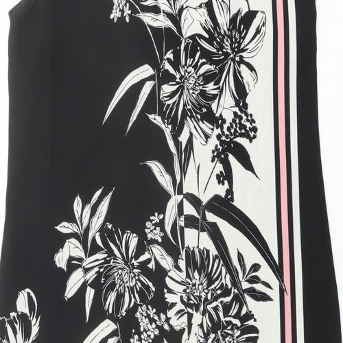 Principles Womens Black Floral Polyester Shift Size 10 Boat Neck Button
