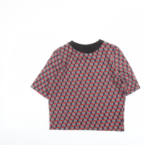 Topshop Womens Multicoloured Geometric Polyester Basic T-Shirt Size 10 Round Neck