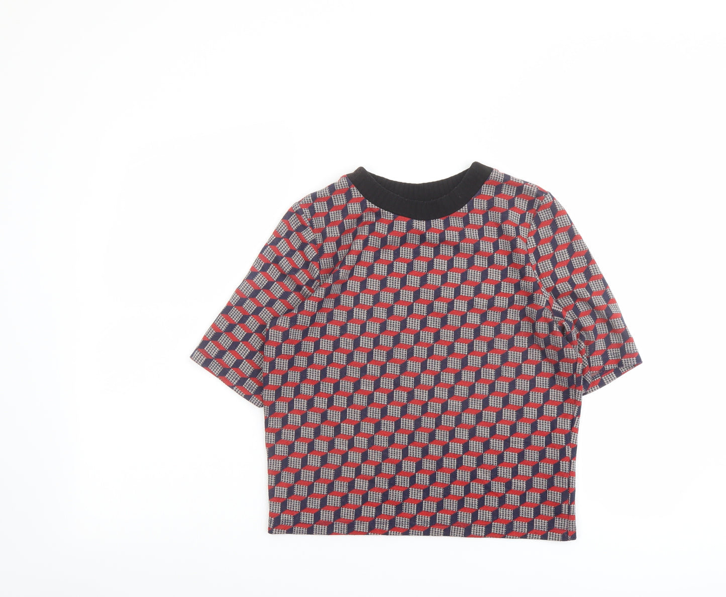 Topshop Womens Multicoloured Geometric Polyester Basic T-Shirt Size 10 Round Neck