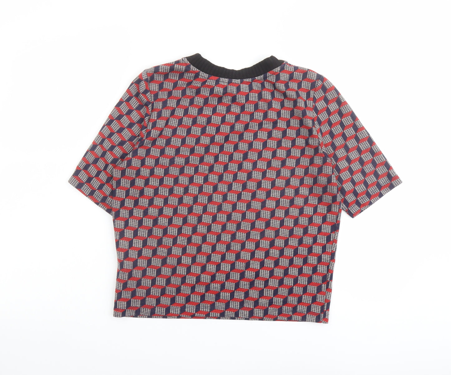 Topshop Womens Multicoloured Geometric Polyester Basic T-Shirt Size 10 Round Neck