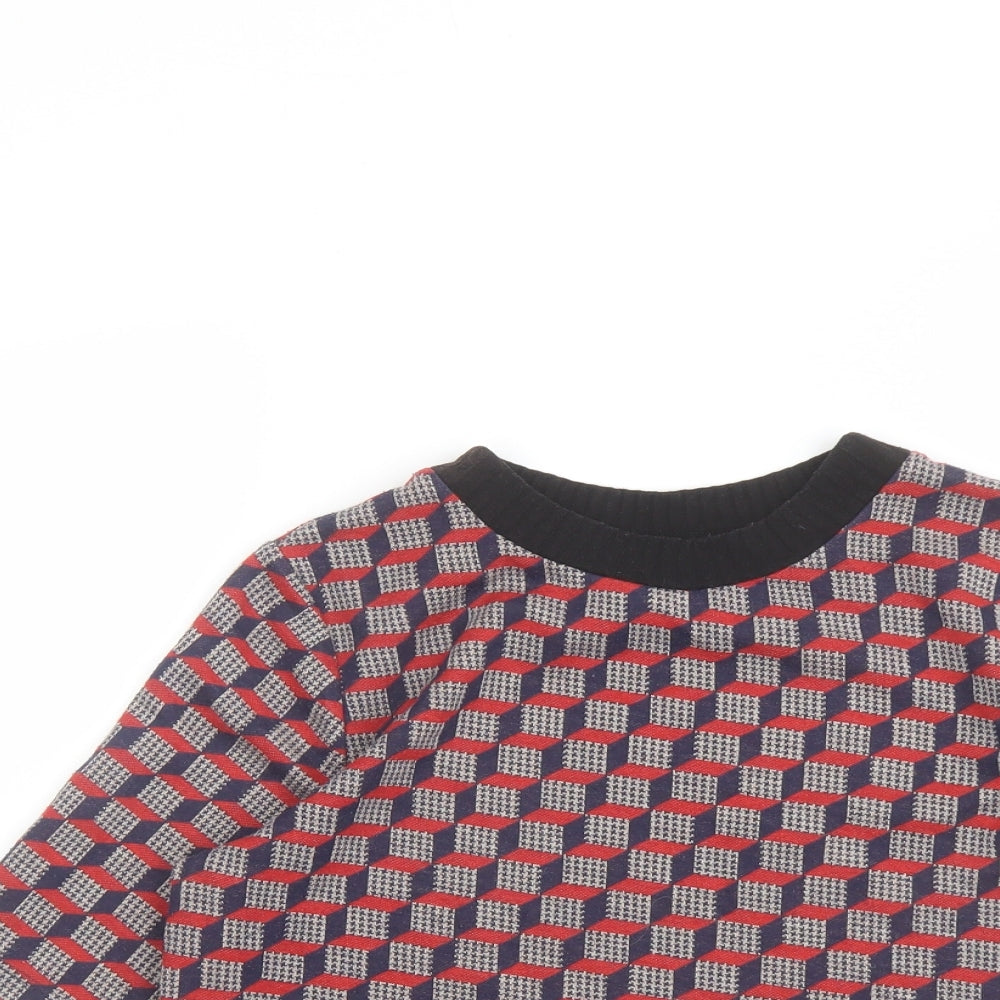 Topshop Womens Multicoloured Geometric Polyester Basic T-Shirt Size 10 Round Neck