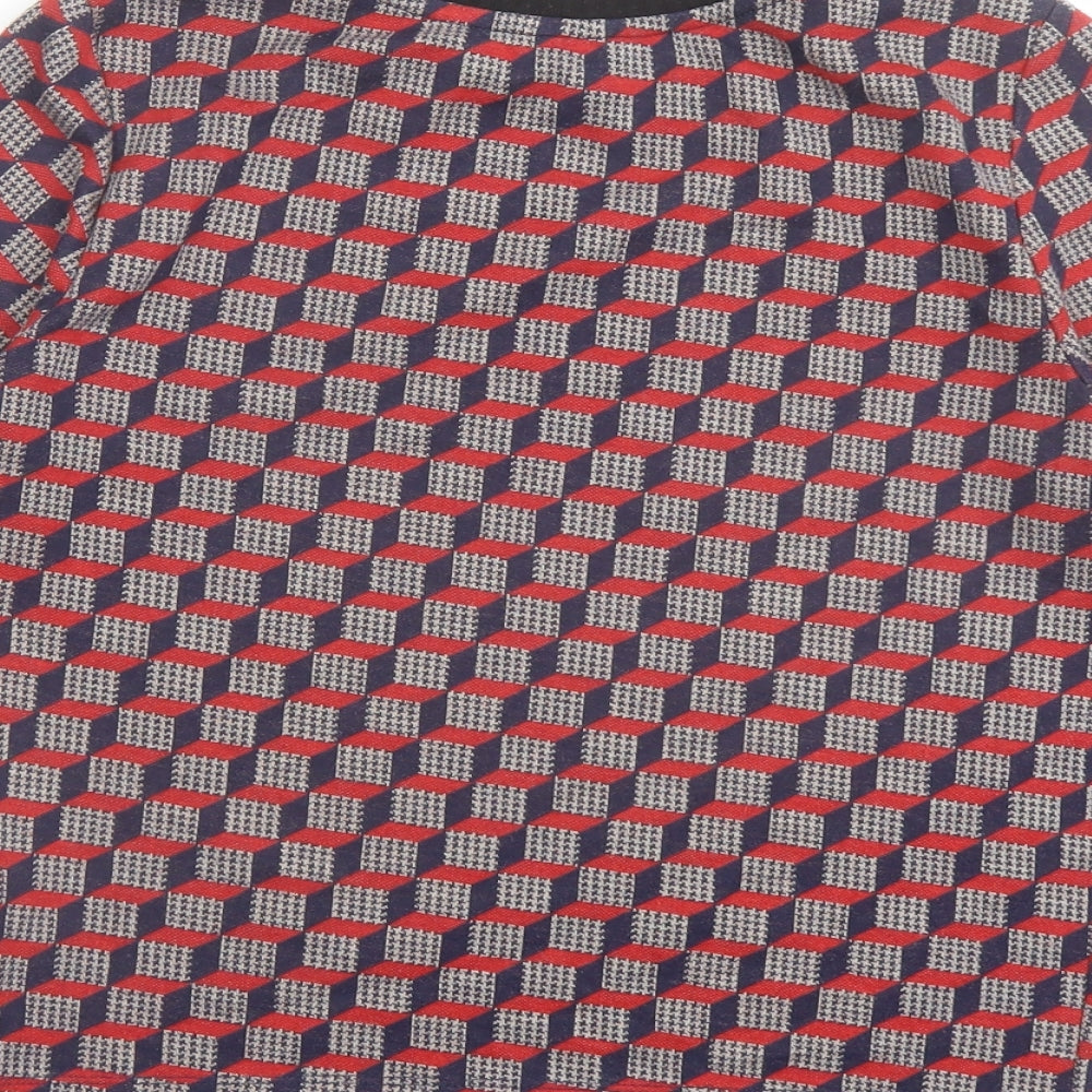 Topshop Womens Multicoloured Geometric Polyester Basic T-Shirt Size 10 Round Neck