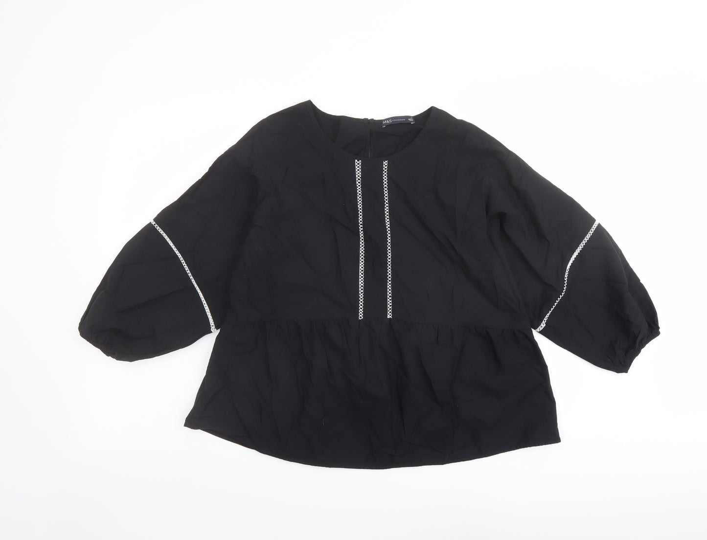 Marks and Spencer Womens Black Cotton Basic Blouse Size 12 Round Neck