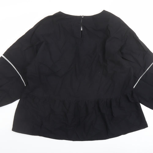 Marks and Spencer Womens Black Cotton Basic Blouse Size 12 Round Neck