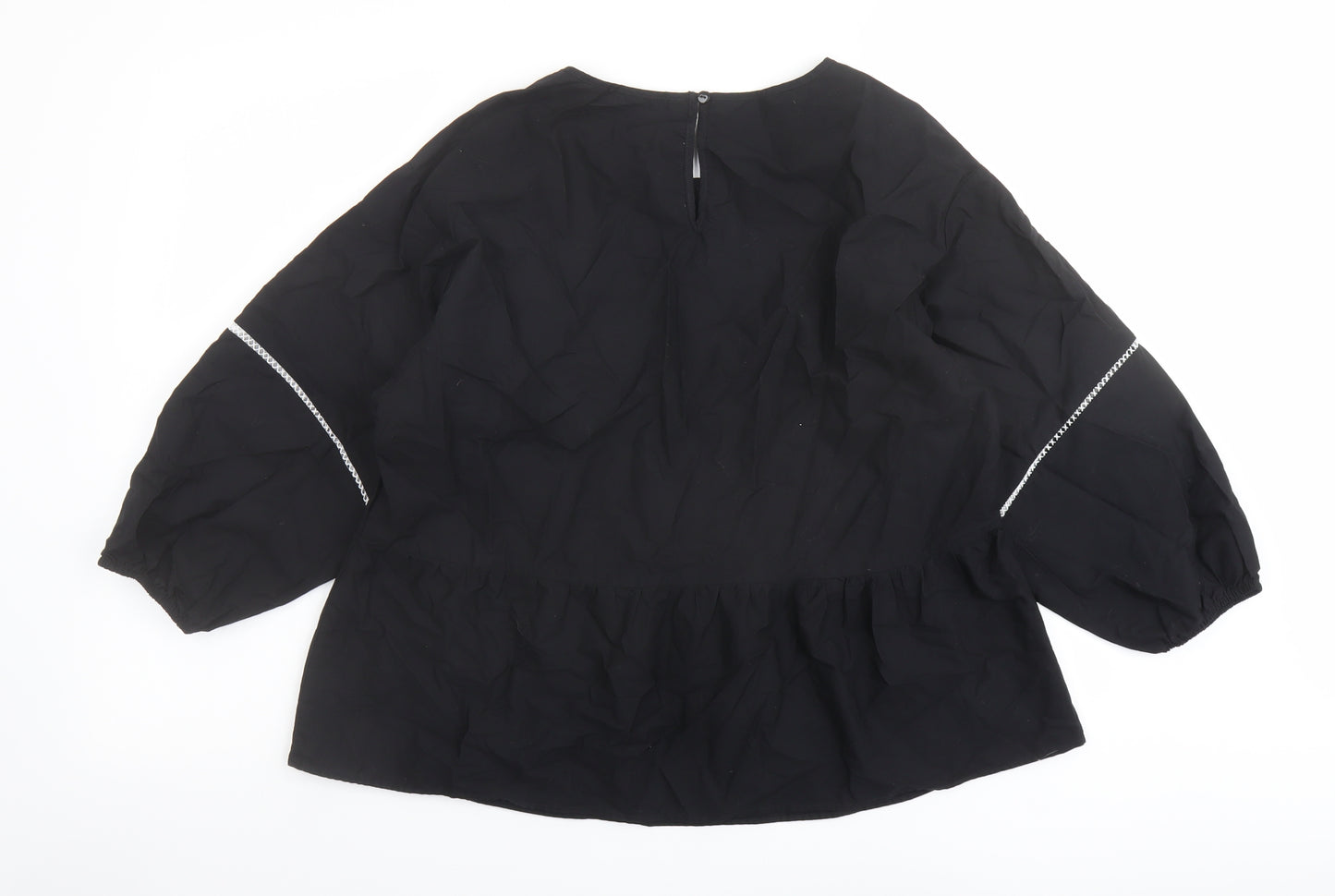 Marks and Spencer Womens Black Cotton Basic Blouse Size 12 Round Neck