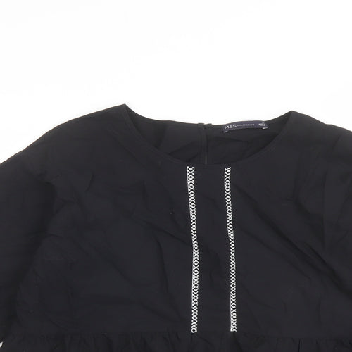 Marks and Spencer Womens Black Cotton Basic Blouse Size 12 Round Neck