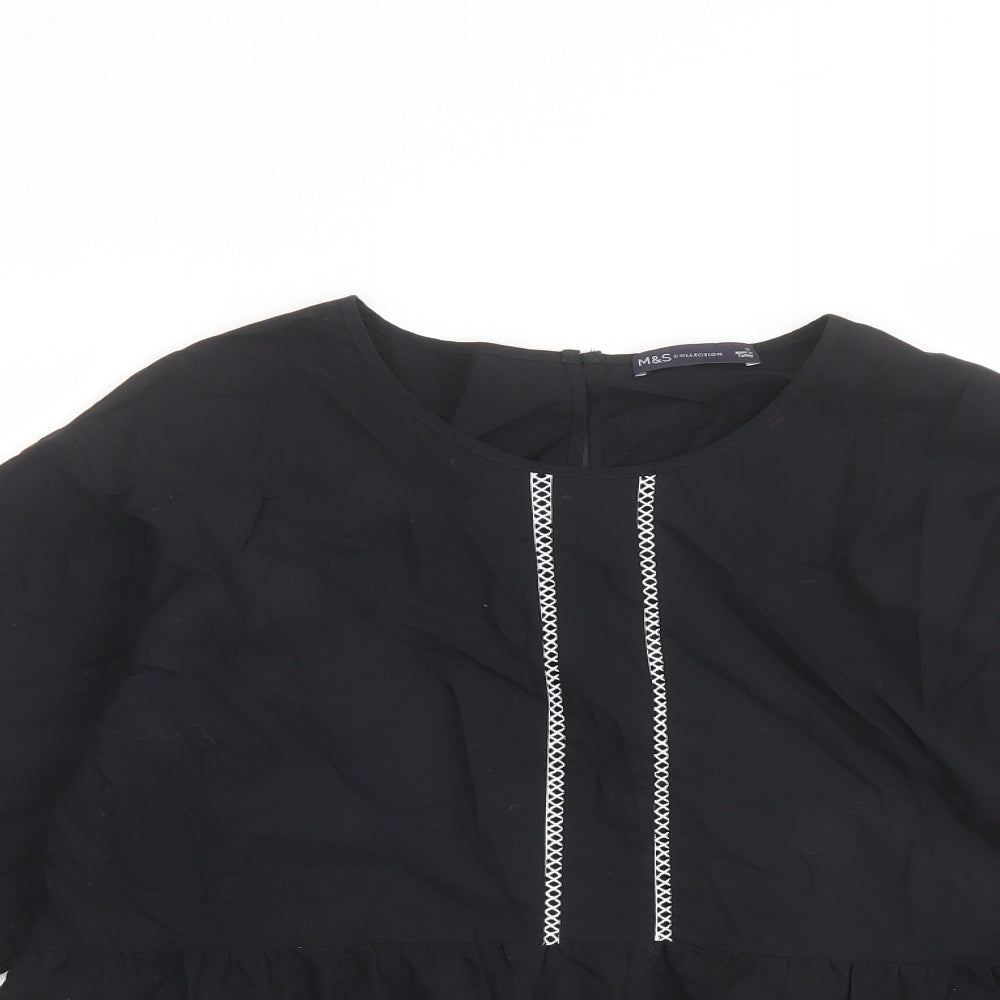 Marks and Spencer Womens Black Cotton Basic Blouse Size 12 Round Neck