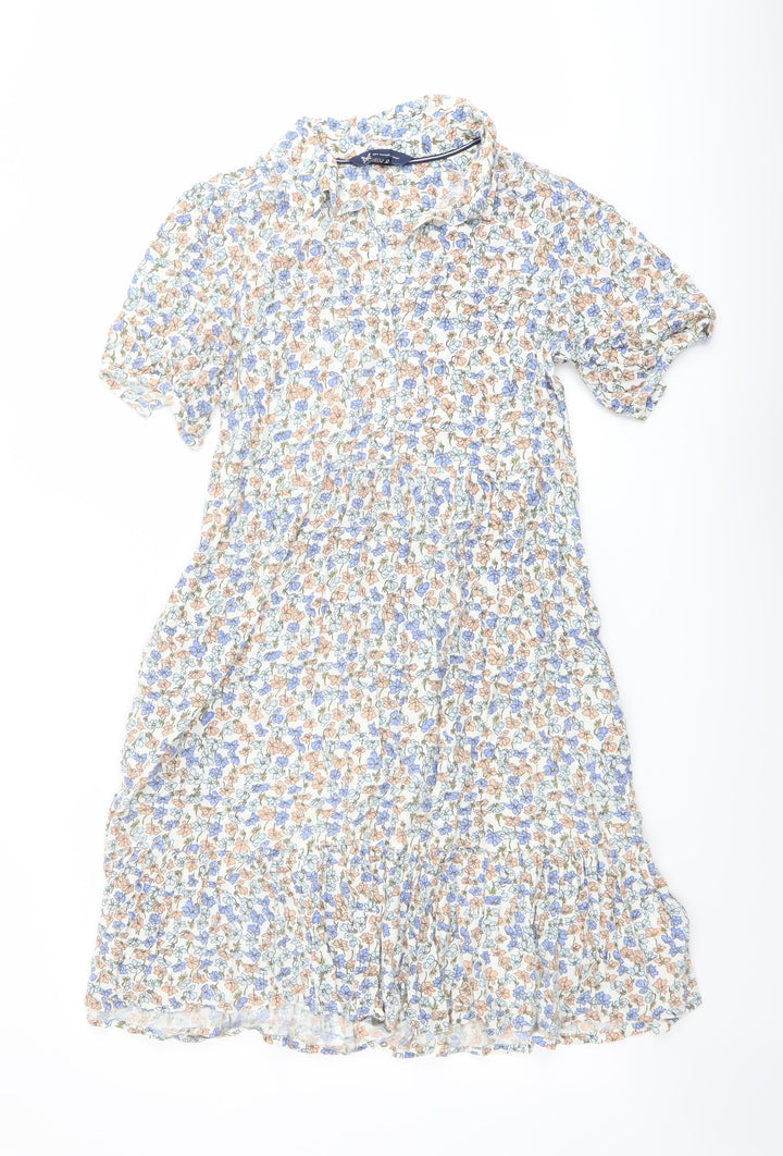 Crew Clothing Womens Multicoloured Floral Viscose Shirt Dress Size 10 Collared Button