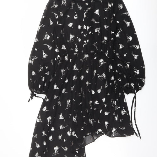 River Island Womens Black Floral Polyester Shirt Dress Size 8 Round Neck Button