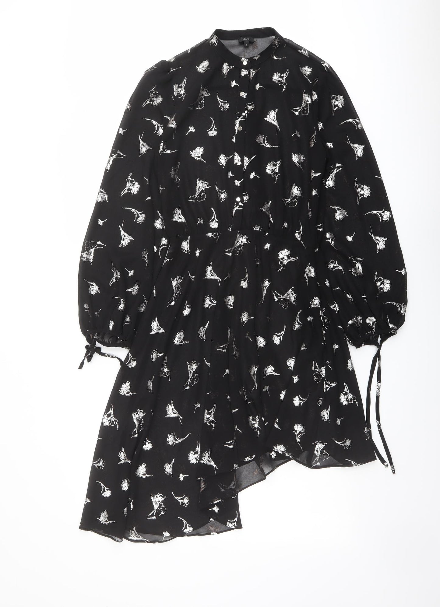 River Island Womens Black Floral Polyester Shirt Dress Size 8 Round Neck Button