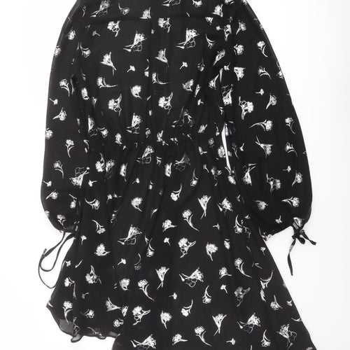 River Island Womens Black Floral Polyester Shirt Dress Size 8 Round Neck Button