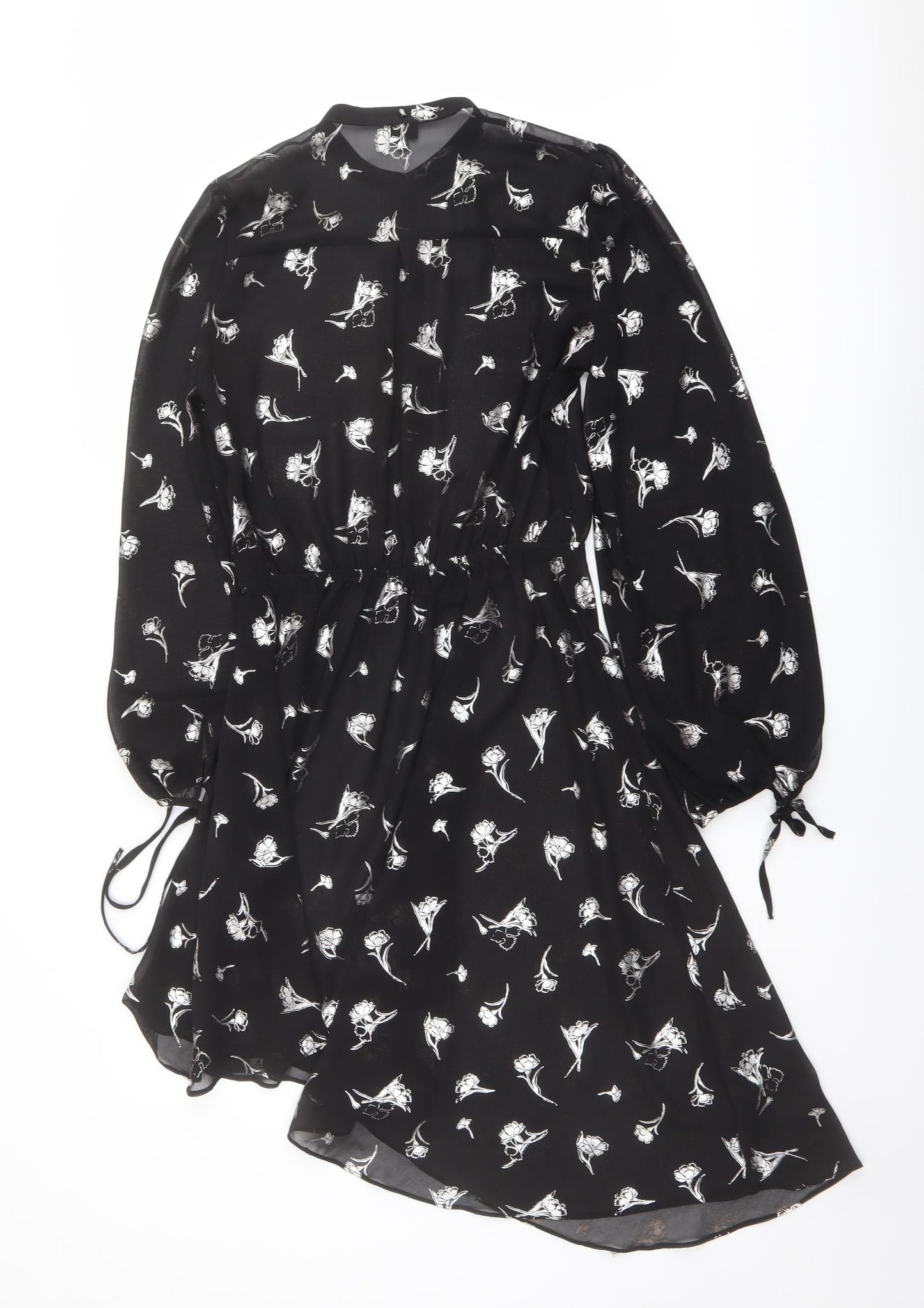 River Island Womens Black Floral Polyester Shirt Dress Size 8 Round Neck Button