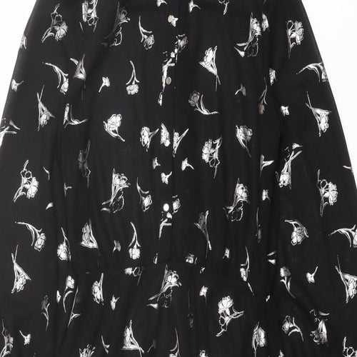 River Island Womens Black Floral Polyester Shirt Dress Size 8 Round Neck Button