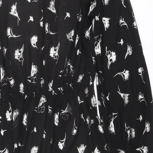 River Island Womens Black Floral Polyester Shirt Dress Size 8 Round Neck Button