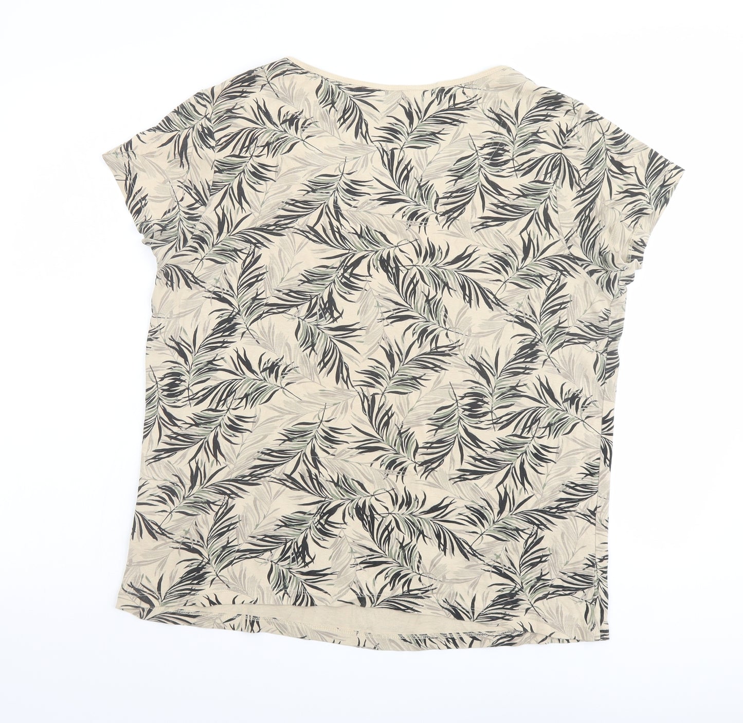 Maine Womens Beige Geometric Cotton Basic T-Shirt Size 18 Round Neck - Leaf Print