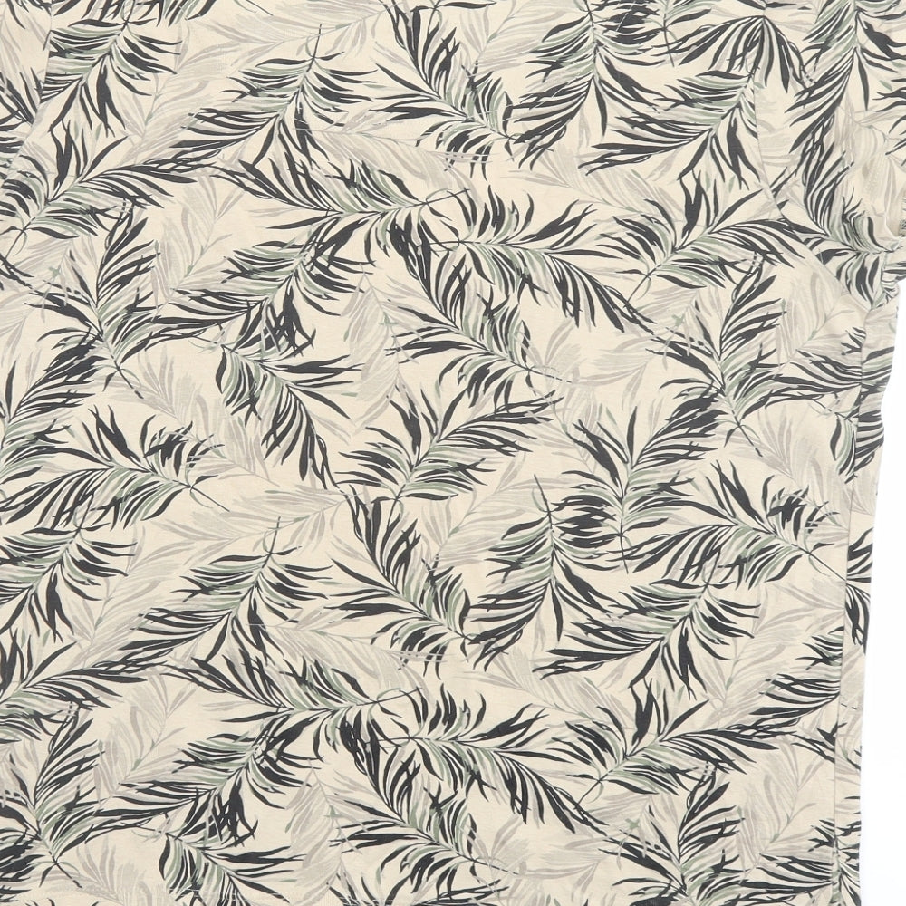 Maine Womens Beige Geometric Cotton Basic T-Shirt Size 18 Round Neck - Leaf Print