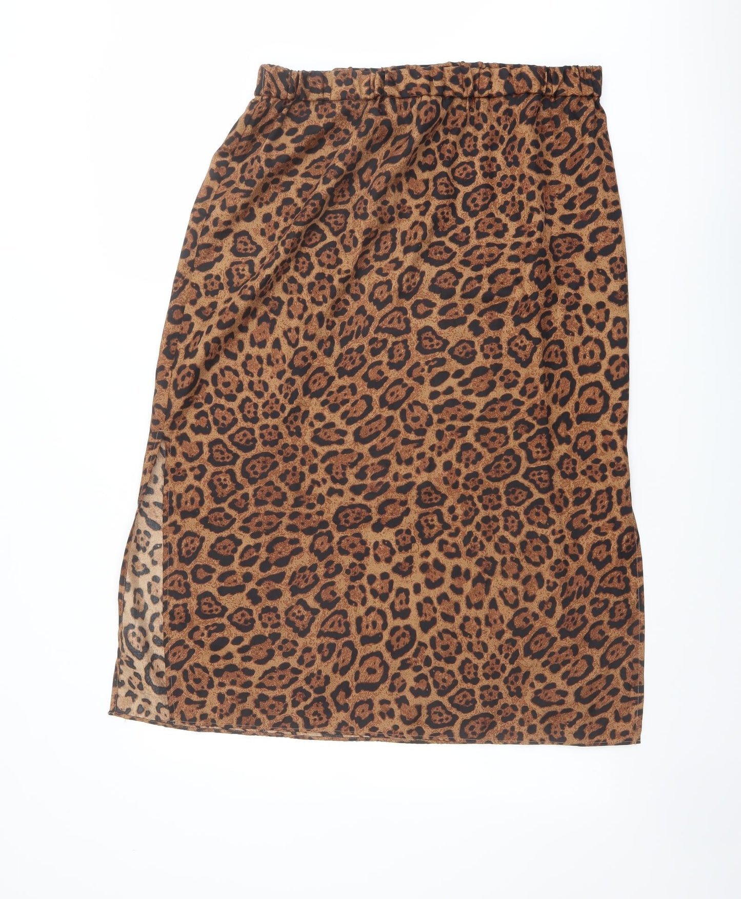 H&M Womens Brown Animal Print Polyester A-Line Skirt Size L - Leopard pattern