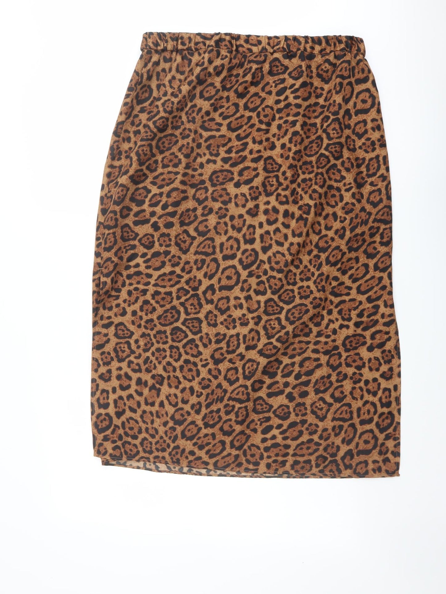 H&M Womens Brown Animal Print Polyester A-Line Skirt Size L - Leopard pattern