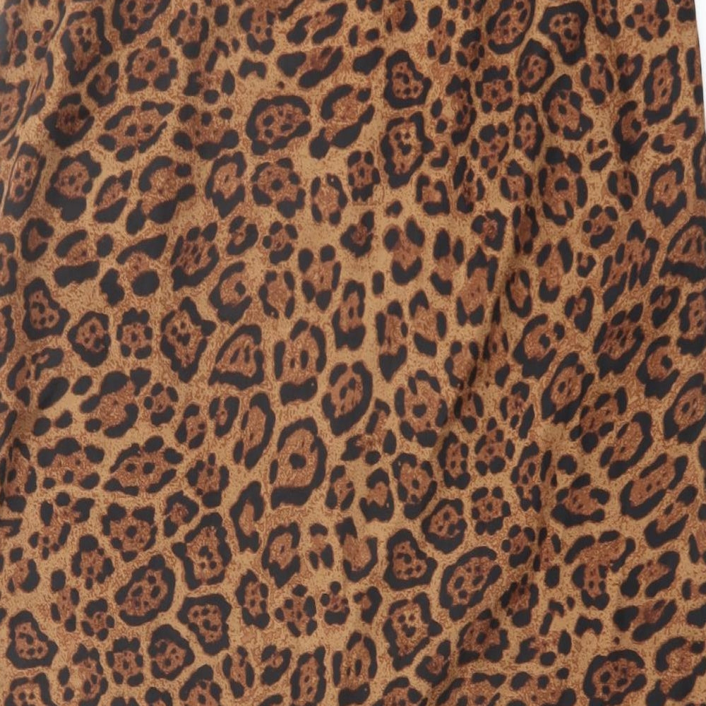 H&M Womens Brown Animal Print Polyester A-Line Skirt Size L - Leopard pattern