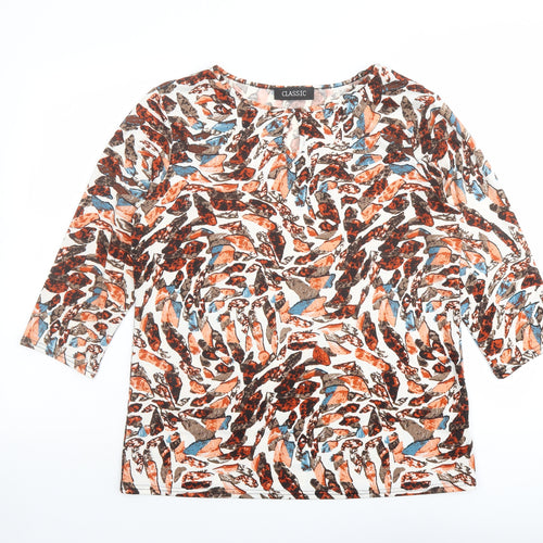 Classic Womens Multicoloured Geometric Polyester Basic T-Shirt Size 16 Round Neck
