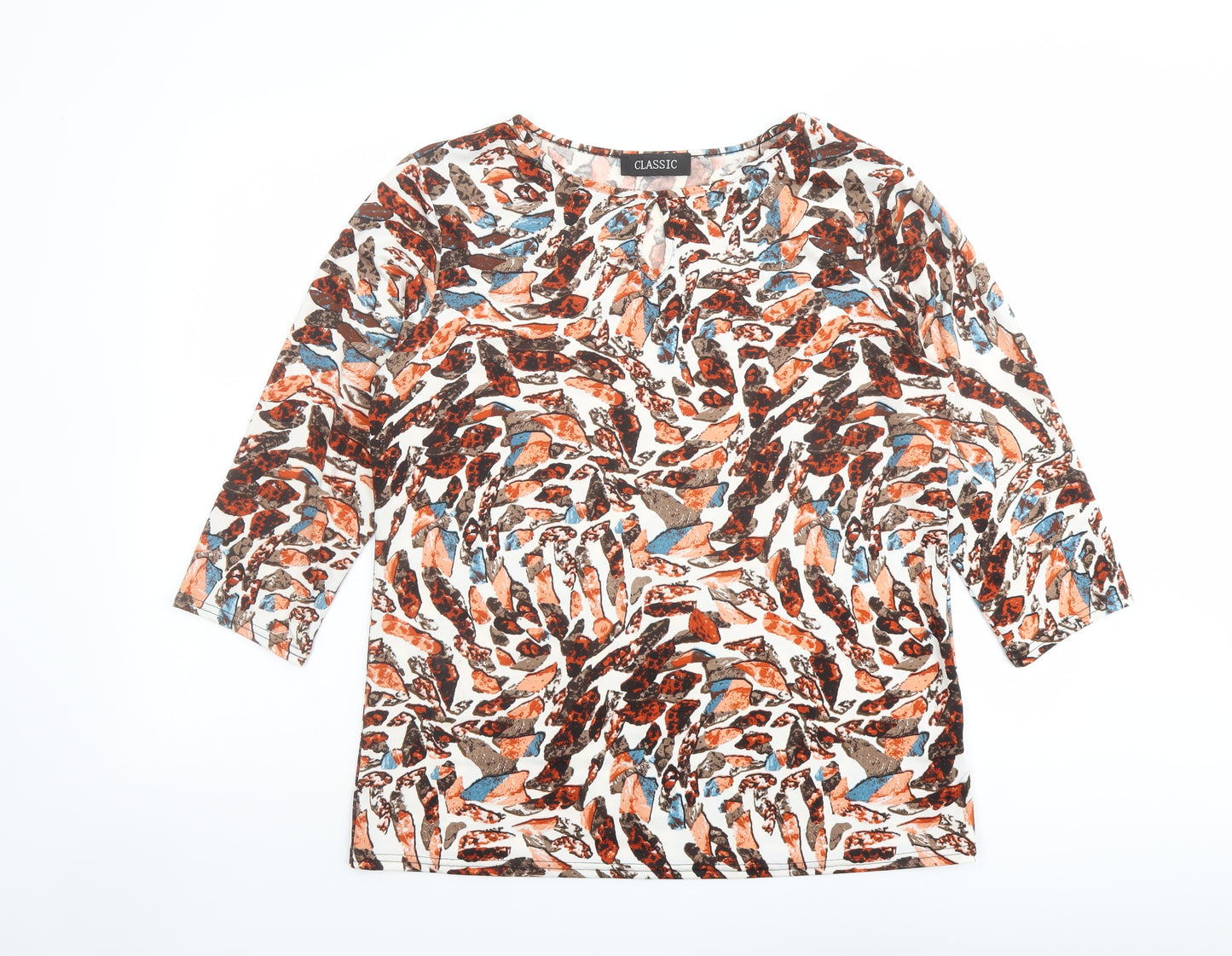 Classic Womens Multicoloured Geometric Polyester Basic T-Shirt Size 16 Round Neck